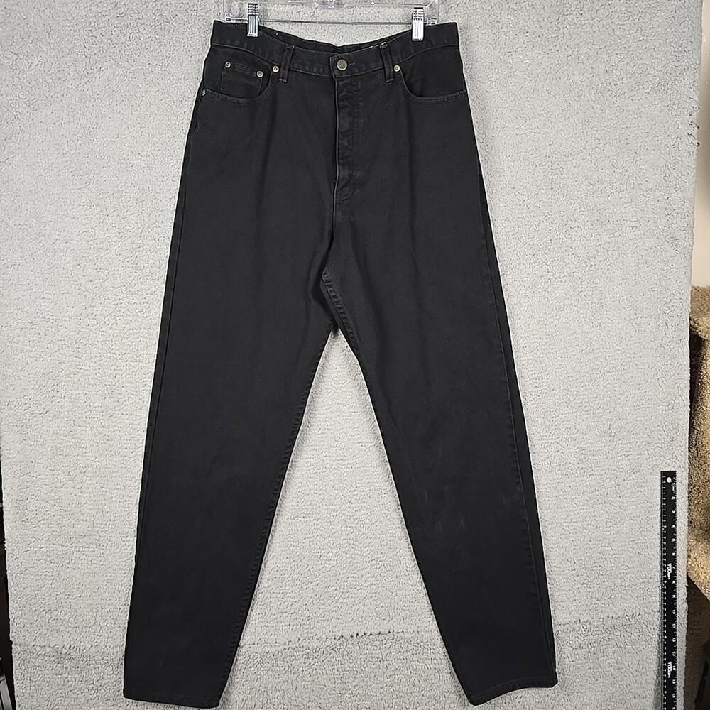 Eddie Bauer Size 14 Heavyweight Black Cotton Denim Straight Leg High Waist Jeans